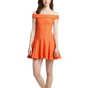 Halston Heritage Orange Off Shoulder Ponte Mini Dress